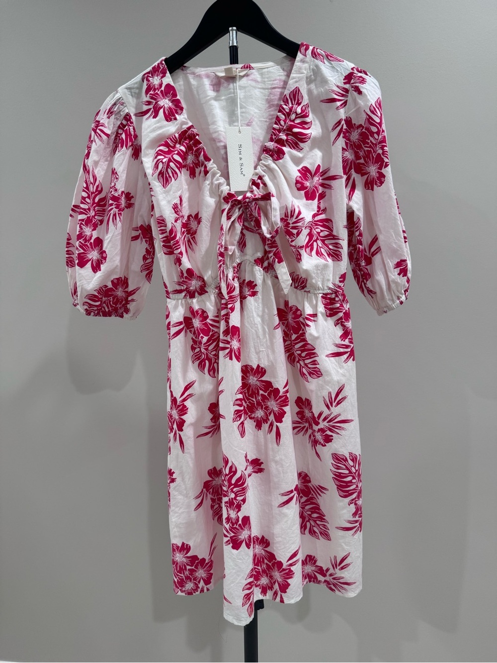 Sim & Sam White Dress with Red Floral Print